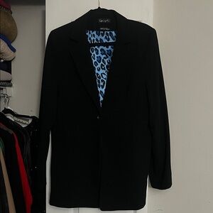 Spiegel Black Tailored Blazer Blue Leopard Print Lining Women’s L